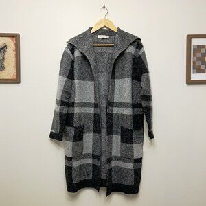 Lovestitch Gray Plaid Long Cardigan with Square Collar, Size S